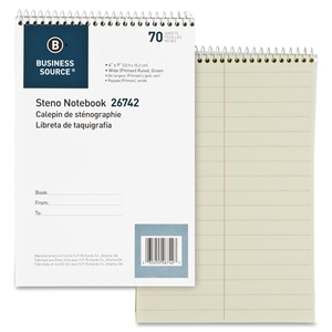 Business Source 26742 Steno Notebooks, Pitman Ruled, 6"x9", 70 Shts, Green by Business Source