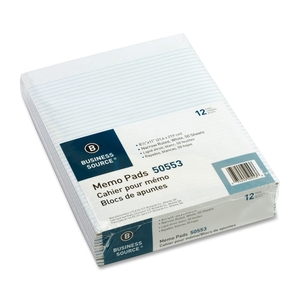 Business Source 50553 Memorandum pads, 8-1/2"x11",Narrow Ruled, 50 Shts/PD, White by Business Source