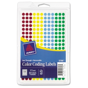 Avery 5796 Color Dot Labels, 1/4" Round, 864/PK, Assorted Translucent by Avery