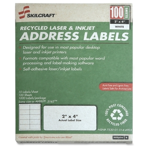 National Industries For the Blind 7530-01-514-4903 Printer Shipping Labels,2"x4",10 Labels/Sht,100 Sht/BX,WE by SKILCRAFT