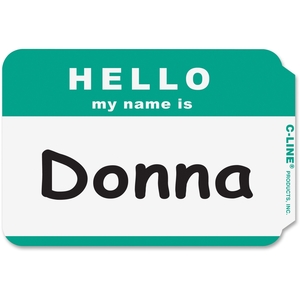 C-Line Products, Inc 92233 Hello My Name Is Badge, 3-1/2"x2-1/4", 100/BX, Green by C-Line