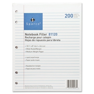 Sparco Products 81120 Filler Paper,5-HP,Wide Ruled,10-1/2"x8",200/PK,White by Sparco