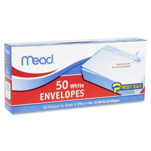 Plain Envelopes, No 10, Self-Sealing, 50/BX, White by Mead