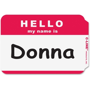 C-Line Products, Inc 92234 Hello My Name Is Badge, 3-1/2"x2-1/4", 100/BX, Red by C-Line