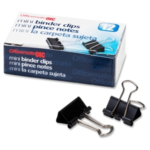 OFFICEMATE INTERNATIONAL CORP. 99010 Binder Clips,Mini,9/16"Wide,1/4" Cap, 12/BX, Black/Silver by OIC