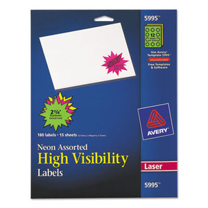 High Visibility Burst Laser Labels, 2 1/4" dia, Assorted Neon Colors, 180/Pack by AVERY-DENNISON