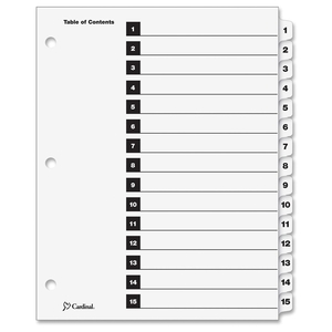 One Step Index System, Numbered 1-15, 15 Tabs, Clear by Cardinal