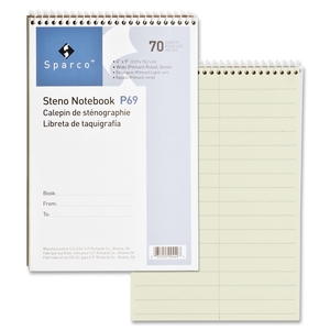 Sparco Products P69 Steno Notebook, Pitman Ruled, 70 Sheets, 6"x9", Green by Sparco