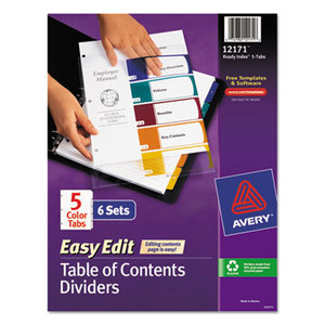 Avery 12171 Ready Index Customizable Table of Contents, Asst Dividers, 5-Tab, Ltr, 6 Sets by AVERY-DENNISON