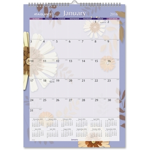 Monthly Wall Calendar, 1PPM, 12Mths Jan-Dec, Flwrs/Multi by At-A-Glance