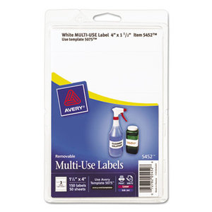 Avery 05452 Removable Multi-Use Labels, 1 1/2 x 4, White, 150/Pack by AVERY-DENNISON