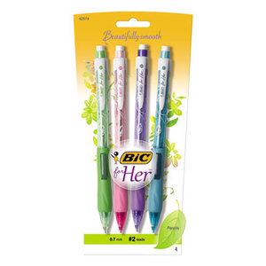 BIC MPFHSP41 For Her Mechanical Pencil, 0.7mm, Assorted, 4/Pack by BIC CORP.