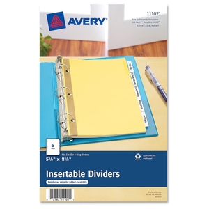 Avery 11102 Insertable Dividers,5-Tab,8-1/2"x5-1/2",Buff Paper,Clear by Avery