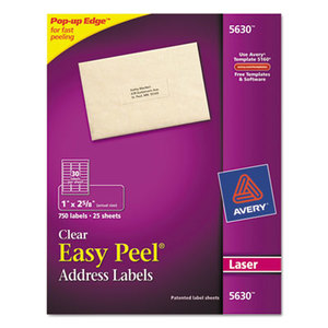 Avery 5630 Clear Easy Peel Mailing Labels, Laser, 1 x 2 5/8, 750/Box by AVERY-DENNISON