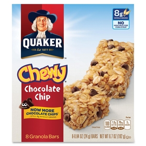 Chewy Granola Bars, 6.7oz., 8/BX, Chocolate Chip by Quaker Oats
