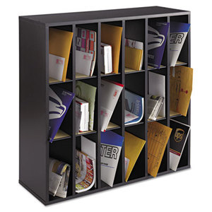 Safco Products 7765BL Wood Mail Sorter with Adjustable Dividers, Stackable, 18 Compartments, Black by SAFCO PRODUCTS