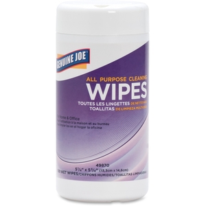 Genuine Joe 49870 Surface Cleaning Wipes, 5-1/4"x5-3/4", 100 Wet Wipes/Tub by Genuine Joe