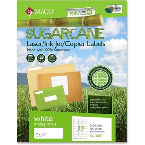 Maco MSL3000 Sugarcane Labels, 1"x2-5/8", White by Maco