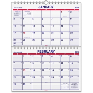 ACCO Brands Corporation PMLF928 Vert Wall Calendar, 2-Mth View, Larg, Cream by At-A-Glance