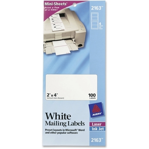 Avery 2163 Laser Labels, Shipping, 2"x4", 100/PK, White by Avery