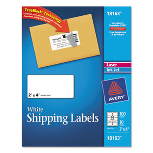 Avery 18163 Shipping Labels with TrueBlock Technology, 2 x 4, White, 100/Pack by AVERY-DENNISON