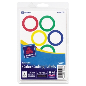 Avery 5407 Ringed Round Labels, 1-1/4" Dia., 400 Labels/PK, AST by Avery