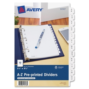 Avery 11313 Pre-Printed Dividers,w/7 Holes,12-Tabs,A-Z,8-1/2"x5-1/2",WE by Avery