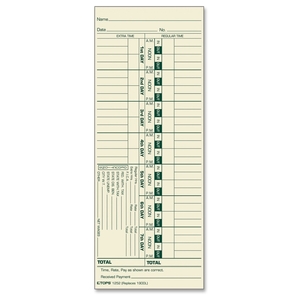 Weekly Time Card, 3-1/2"x9", 500 Count, Green/Yellow by TOPS