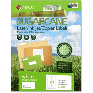 Maco MSL1000 Sugarcane Labels, 2"x4", White by Maco