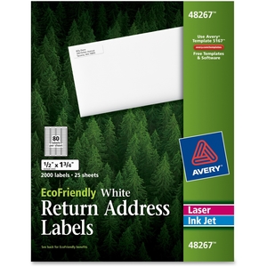 Avery 48267 Labels, Return Address, 1/2"x1-3/4", 2000/PK, White by Avery