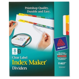 Shachihata, Inc 11407 Index Maker, Laser/Inkjet, 8 Tab, 1 Set, 8-1/2"x11",Multi by Avery