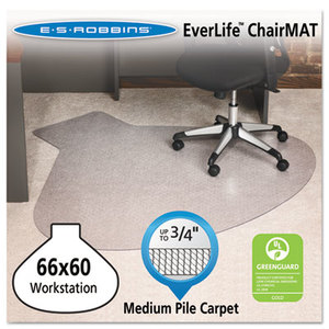 EverLife Chair Mats For Medium Pile Carpet, Contour,  66 x 60, Clear by E.S. ROBBINS