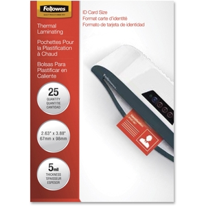 Fellowes, Inc 52007 Laminating Pouches,ID Tag,5Mil,2-5/8"x3-7/8",25/PK,Glossy/CL by Fellowes