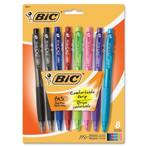 BIC BU3AP81-AST Ball Point Pens, 1.0mm, 8/PK, Assorted Ink/Barrel by BIC