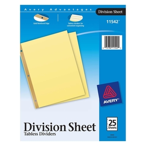 Avery AS213 Sheet Dividers, 3HP, Reinforced, 8-1/2"x11", 25 Sheets by Avery
