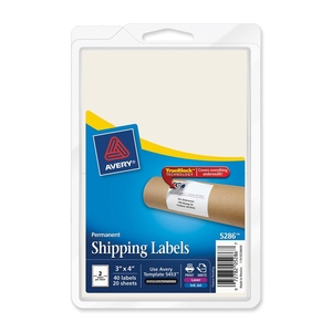 Avery 5286 Shipping Labels, Laser/Inkjet, 3"x4", 40 Labels/PK, White by Avery