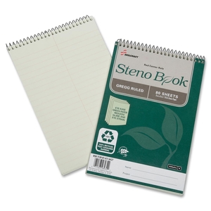 National Industries For the Blind 7530016116427 Steno Notebook, 16lb, Gregg Rld, 6"x9", 80 Shts, 6/PK, GN by SKILCRAFT