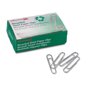 Paper Clips, Recycled, Giant, 100/BX, Silver by OIC