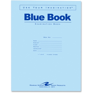 Exam Book, Wide Ruled, 4 Shts, 11"x8-1/2", 100/PK, Blue by Roaring Spring
