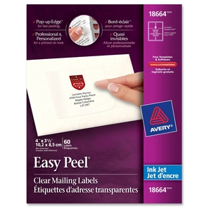 Avery 18664 Inkjet Mailing Labels, 3-1/3"x4", 60/PK, Clear by Avery