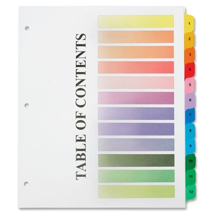 Numerical Tab Set, 1-12, Multicolor by SKILCRAFT