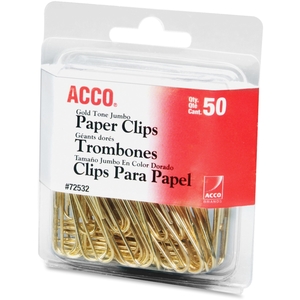 ACCO Brands Corporation A7072532 Paper Clips, Jumbo, .047 Wire Gauge, 50/PK, Gold by Acco