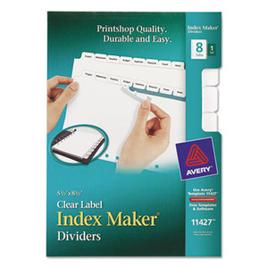 Avery 11427 Print & Apply Clear Label Dividers w/White Tabs, 8-Tab, 5 1/2 x 8 1/2 by AVERY-DENNISON