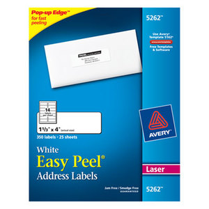 Avery 5262 Easy Peel Laser Address Labels, 1 1/3 x 4, White, 350/Pack by AVERY-DENNISON