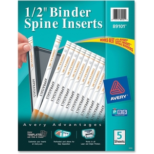 Avery 89101 Binder Spine Inserts, 1/2" Capacity, 80/PK, White by Avery