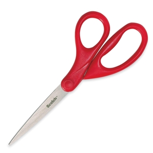 3M 1407 Scissors, Household/Office, 7" Straight Cut, Red by Scotch