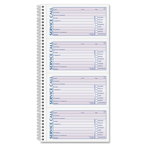 Tops Products SC1155 Service Call Book, Spiral bound, 5-1/4"x11" by Adams