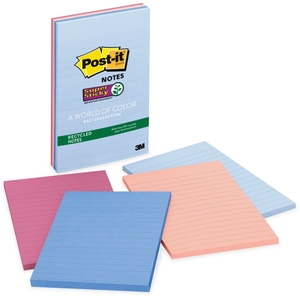 3M 4621SSNRP Super Sticky Notes, Recycled, 4"x6", 4/PK, Assorted by Post-it