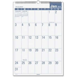 ACCO Brands Corporation PMLP328 EZ-Read Wall Calendar, 12Mth Jan-Dec, Assorted by At-A-Glance