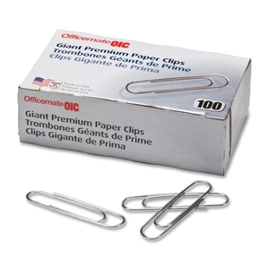 OFFICEMATE INTERNATIONAL CORP. 99918 Paper Clips, Giant Premium, .045 Gauge, 100/BX, Silver by OIC